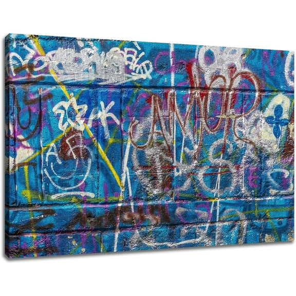 Graffiti Canvas Wall Art Paintings Street Art Colorful Posters Stretched Pictures Print Use for Living Room Bedroom Bathroom Modern Home Decoration Artwork Framed Ready to Hang [18''''W X 12''''H]