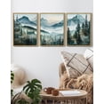 thumbnail image 4 of SHENIFY Landscape Mountain Range Wall Art Set Watercolor Foggy Pine Tree Forest Nature Scenry Mist Wilderness Farmhouse Rustic Modern Decorative 11x14in3pcs Natural Framed, 4 of 5