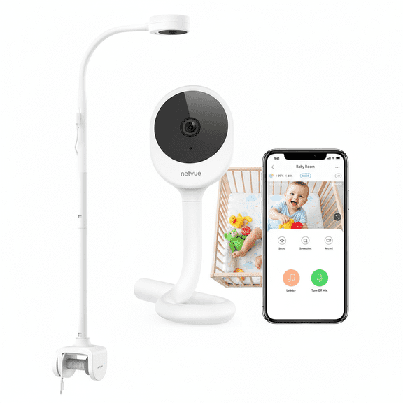 NETVUE Peekababy Baby Camera Monitor, Wireless Baby Monitor with Camera & Audio, 4-in-1 Crib Mount, Smart App, Sleep Analysis & Two-Way Talk