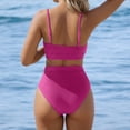 thumbnail image 4 of Women Swimsuits 2Pcs Swimwear Set U Neck High Waist Bikini Tankini Textured Adjustable Strap Beach Pool Swimsuit for Summer Hot Pink XXXL, 4 of 6