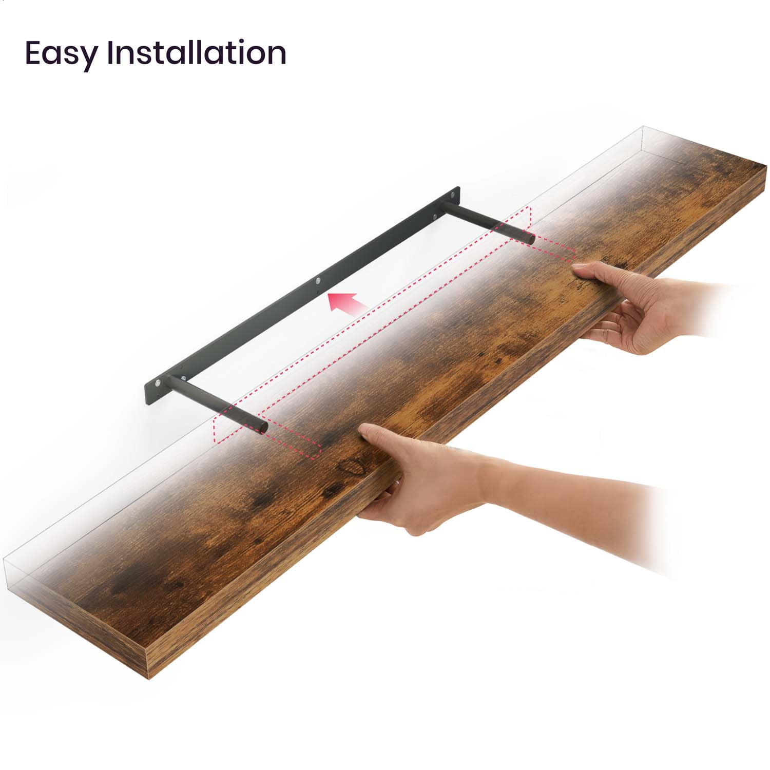 Ballucci 48" Floating Shelves, 2-Pack Wood Wall Shelf Set with Invisible Brackets, 8" Deep, Rustic Brown