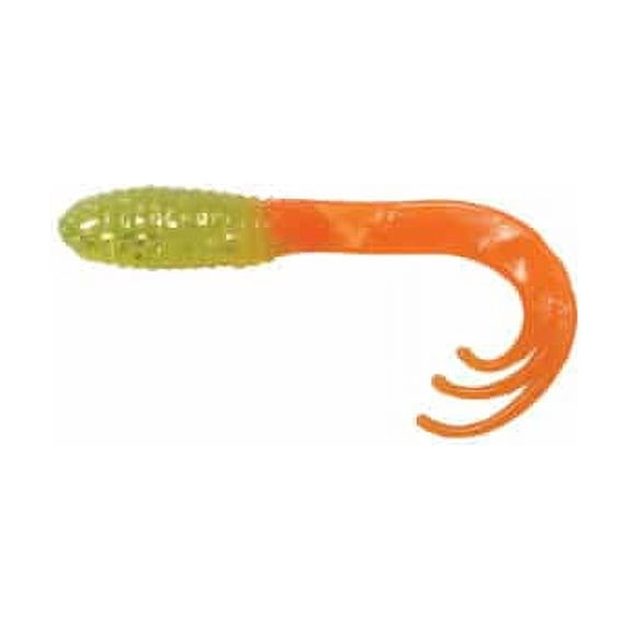 Big Bite Baits 2 inch Triple Tip Grub 10 pack (Chartreuse Shine Orange Tail)