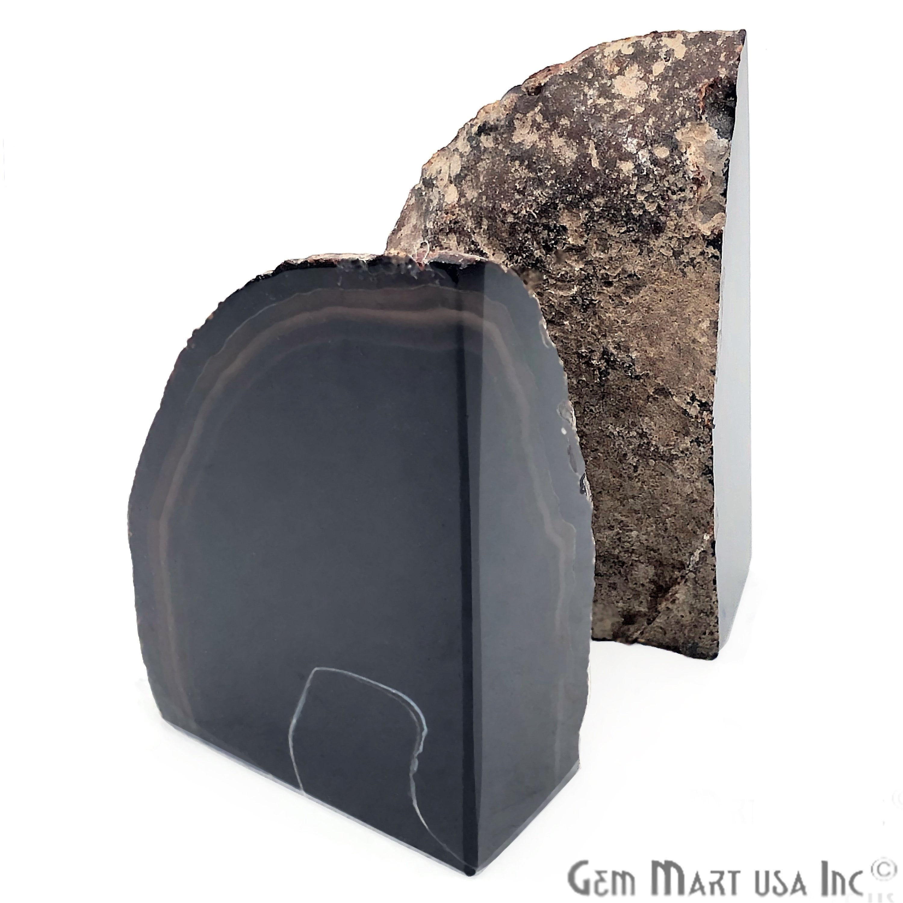 Black Agate Bookends, Open Geode Bookends, Bookends 34 Inches
