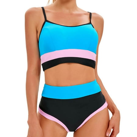 

QYZEU Ladies Swim Tops By Bra Size Women Shorts Suit Women S Fashion Sling High Waist Color Sports Split Swimsuit