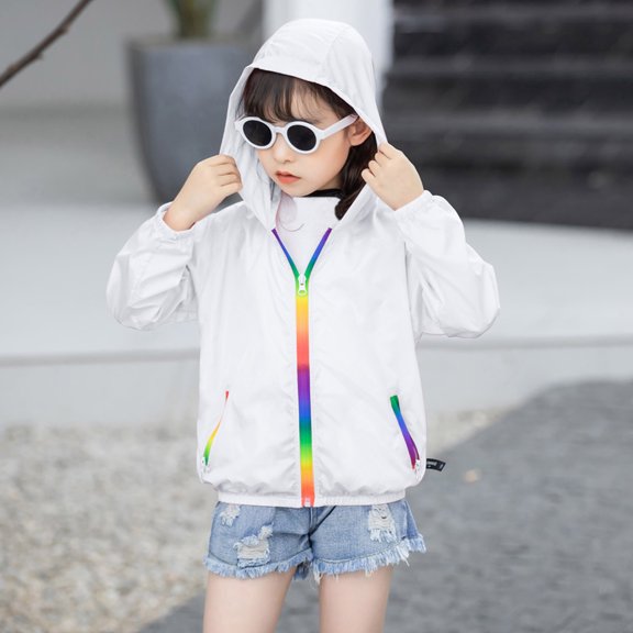 Futezty Kids Boys Girls Sun Protection Hoodie Jacket Toddler Lightweight Summer Breathable Outwear Casual Child Dailywear,White,9 T