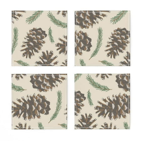 

Linen Cotton Canvas Cocktail Napkins (Set of 4) - Pine Trees Cabin Rustic Mountain Greenery Forest Nature Winter Holiday Outdoors Print Cloth Cocktail Napkins by Spoonflower