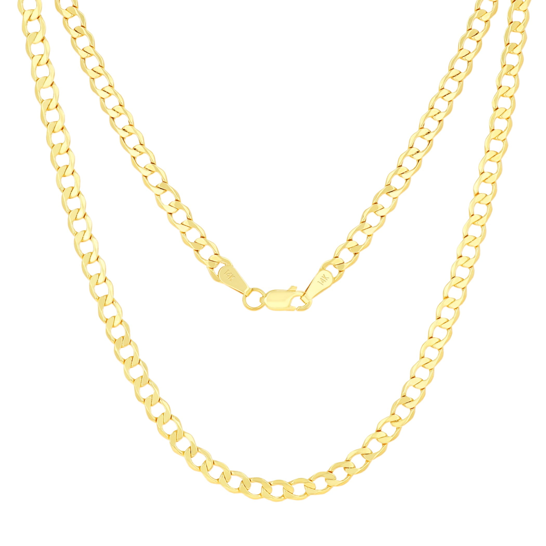 Nuragold 14k Real Yellow Gold Cuban Curb Link 3.5mm Chain Necklace (16"-30") Italian Jewelry for Men & Women