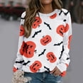 thumbnail image 2 of Chandail en Molleton Citrouille Chat pour Femmes Halloween Col Rond Pull Manches Longues Hauts Décontractés Amples, 2 of 5