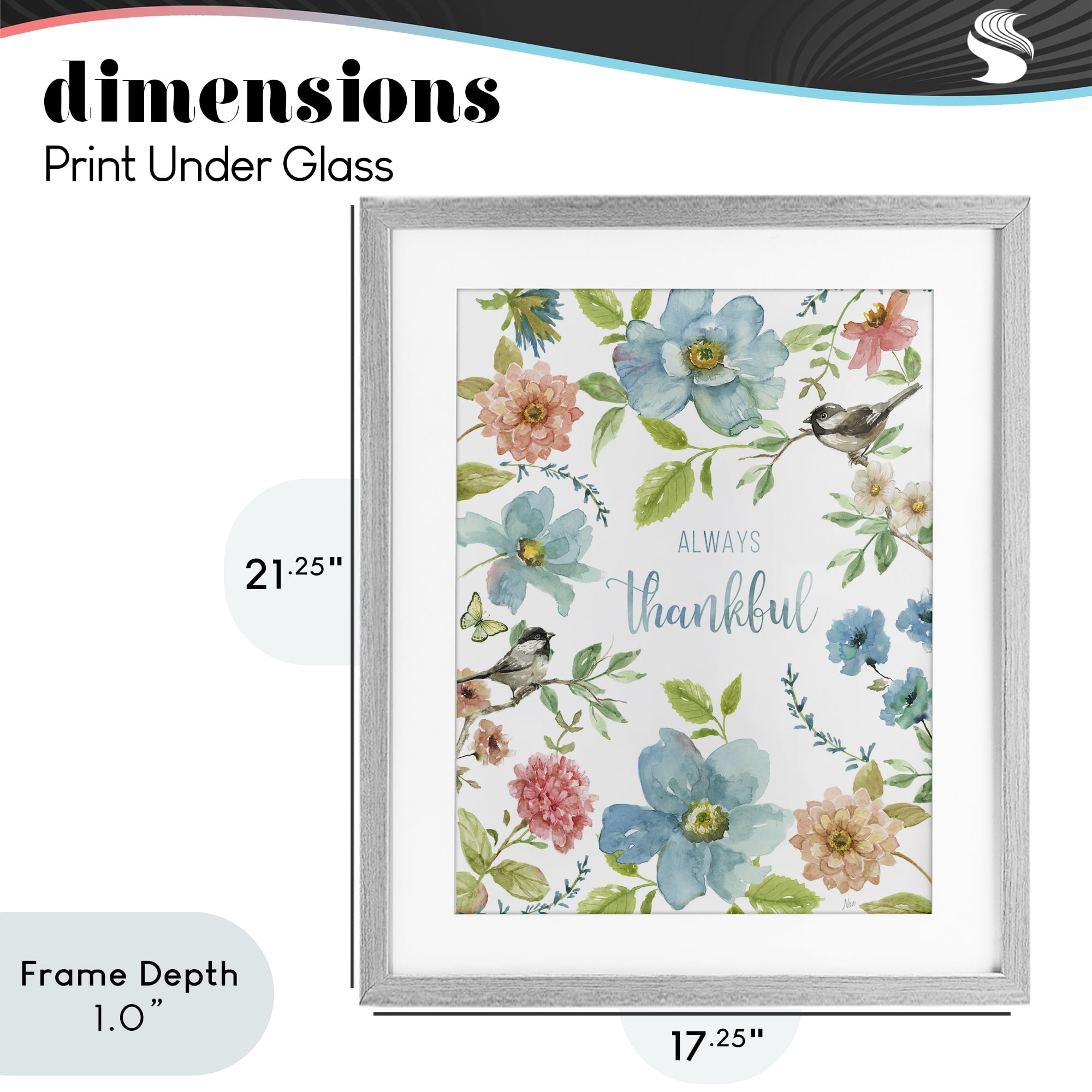 Stupell Industries Always Thankful Pink & Blue Gray Framed Print Under Glass, design by Nan