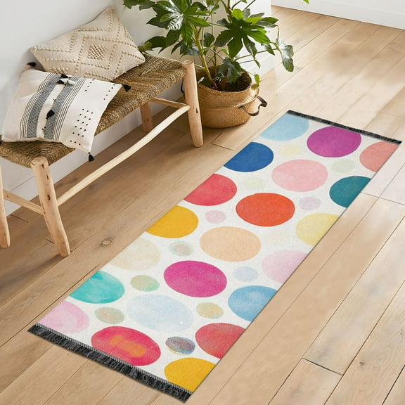 Yayeee Runner Rug for Bedroom 2'x6' Machine Washable Hallway Non Slip Mat, Colorful Circles