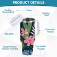 thumbnail image 2 of Yayeee 40oz Stainless Steel Tumbler with Straw and Handle Double-Wall Insulated Travel Water Bottle, Green Floral, 2 of 8