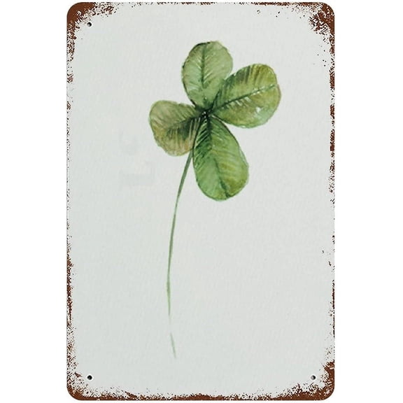Vintage Metal Tin Sign Four Leaf Clover Art Decor Green Nature Watercolor Aluminum Wall Sign Meadow Floral Garden Home Decor 8 x 12 Inch