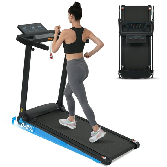 Euroco 300 LBS Portable Folding Treadmill with 8% Incline, 3.0HP Quiet Walking Pad Treadmill with Heart Rate Sensor,LED Display,Handle Bar, Walking Running Treadmill for Home Office