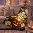 thumbnail image 6 of Whimsical Ghost Jack-O'-Lantern Halloween Scene Cream Flowers Magical, Festive Halloween Scene, Warm Flannel Blanket for Living Room and Family Room, Art Lovers Halloween Gift, Festive Home Decor, 6 of 9