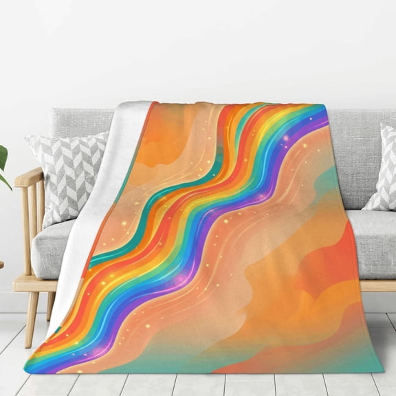Rainbow Throw Blanket Elegant Southwestern Earth Tone Print Blanket, Beautiful Bed Foot Accent 80x60