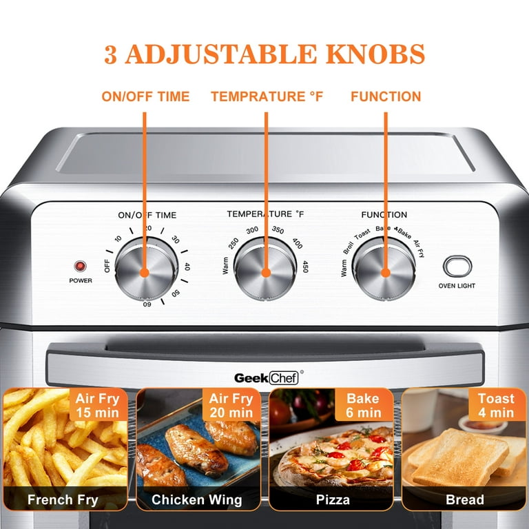 6-in-1 Air Fryer Oven, 19 Quart Airfryer Toaster Oven Combo, 1500W Large Air  Fryers, Convection Toaster Oven with 3 Adjustable Knobs, 4 Accessories,  Temperature Control, Dishwasher Safe, Q4653 