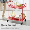 thumbnail image 5 of TYUIOP Rolling Bar Cart, Mobile Home Bar Serving Cart, Serving Station w/ 2 Tier Shelves, Wine Rack, Lockable Wheels - Red, 5 of 10