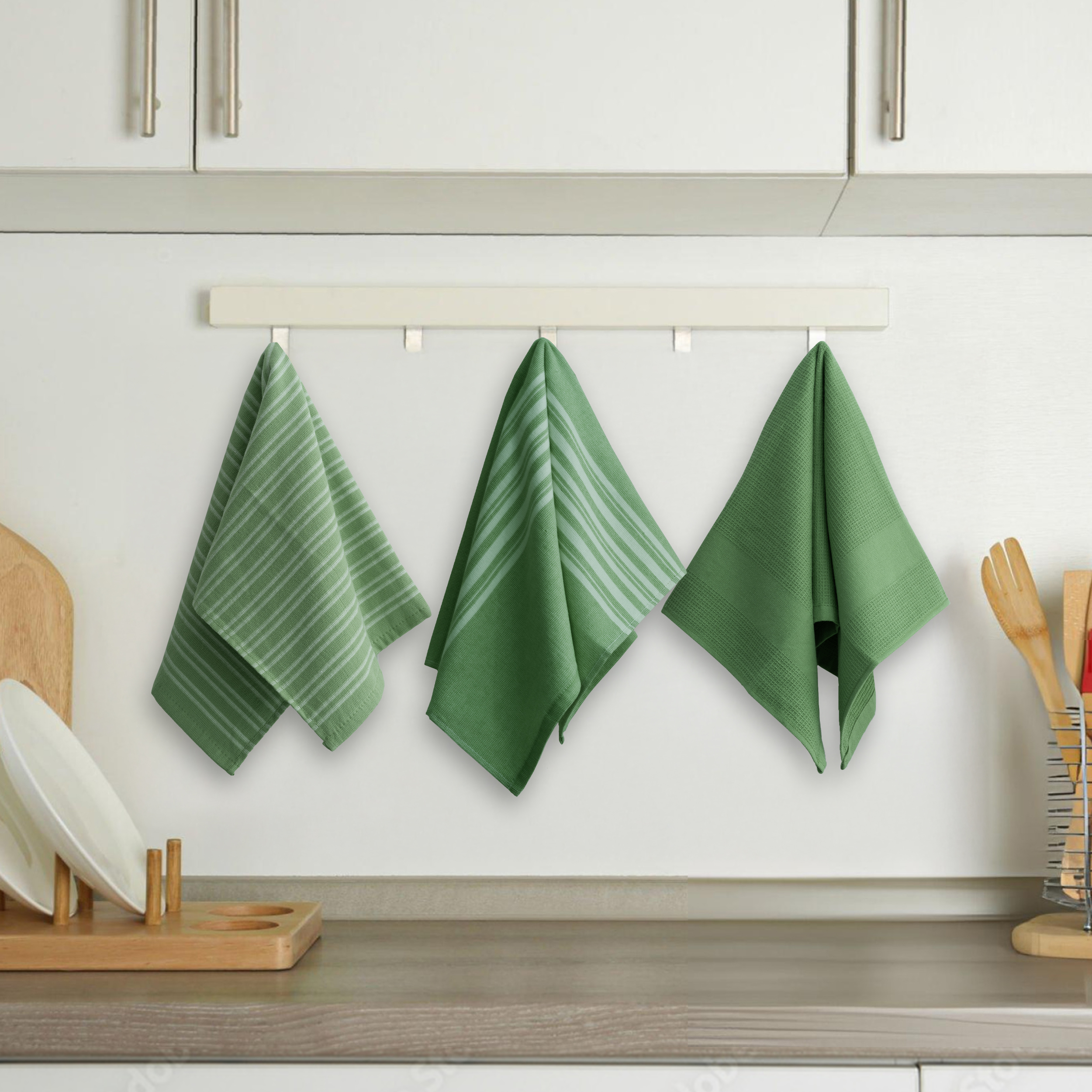 Lux Decor 6 Pack Kitchen Towels Set 16”x26” - 100% Cotton Highly Absorbent Dish Towels for Kitchen - Soft & Scratch-Free Green Hand Towels for Cleaning & Drying