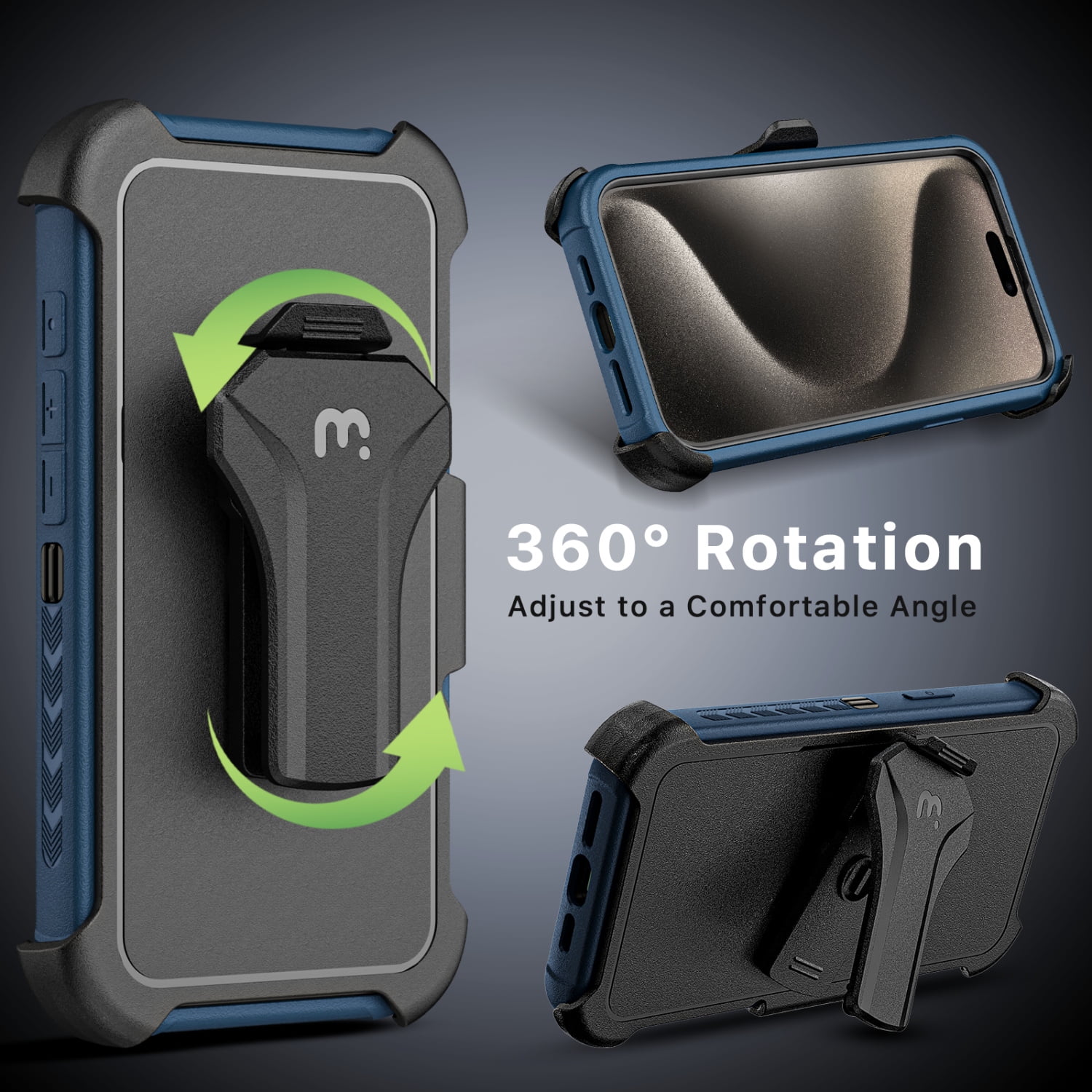 MyBat Pro Maverick Series Case with Holster and Tempered Glass for Apple iPhone 15 Pro (6.1) - Blue