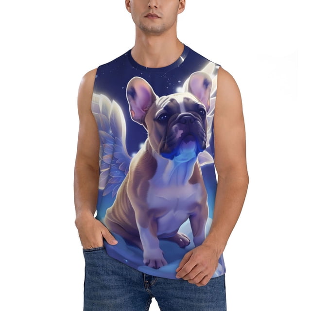 Balery Night Sky Winged French Bulldog Camisetas sin mangas para hombre, absorbe la humedad y protege contra el mal olor.-3X-Large