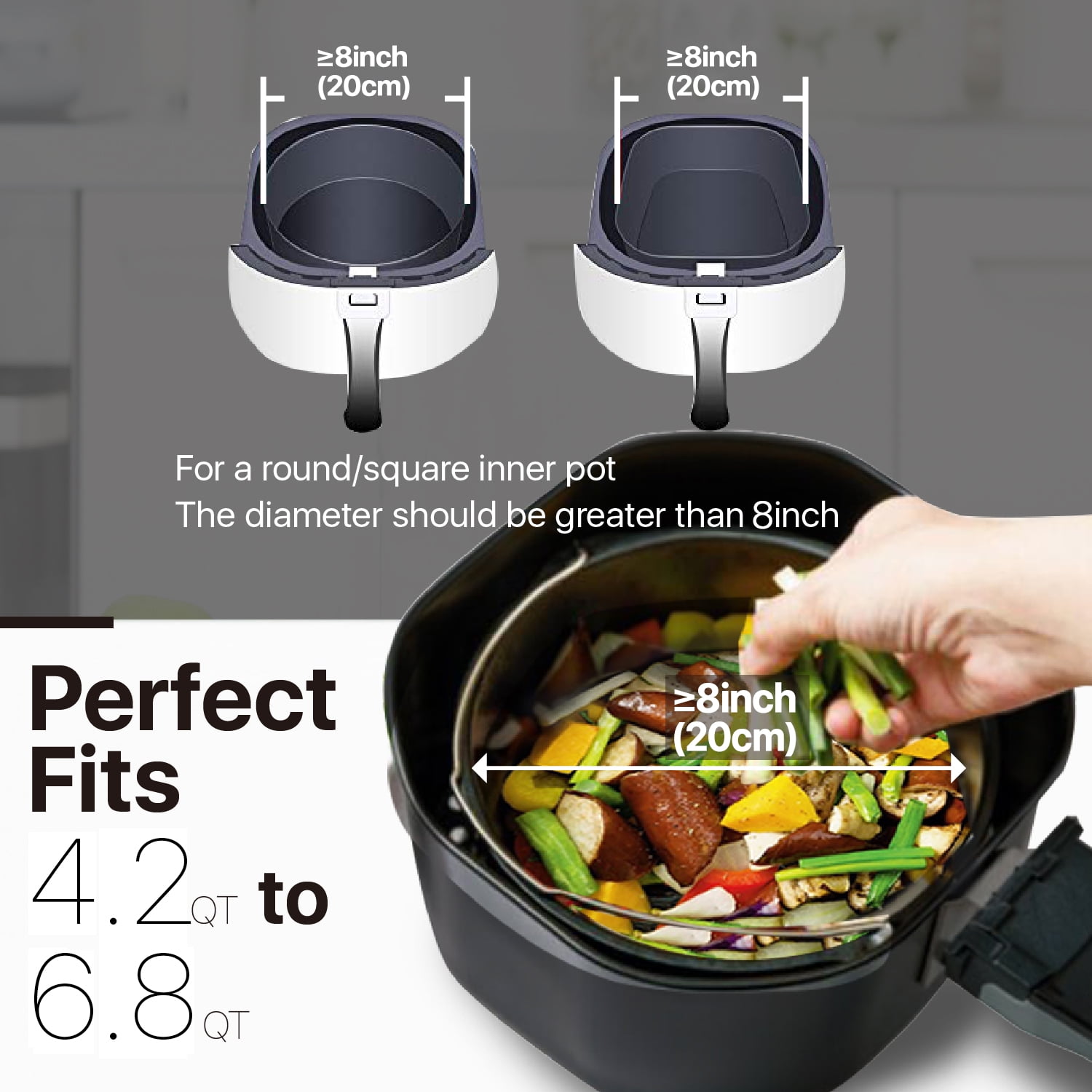 Square Air Fryer Accessories, 8 Inch XL Deep Fryer Accessories Compatible  with Philips Cosori Ninja Gowise Gourmia Chefman Comfee Air Fryer, Fit
