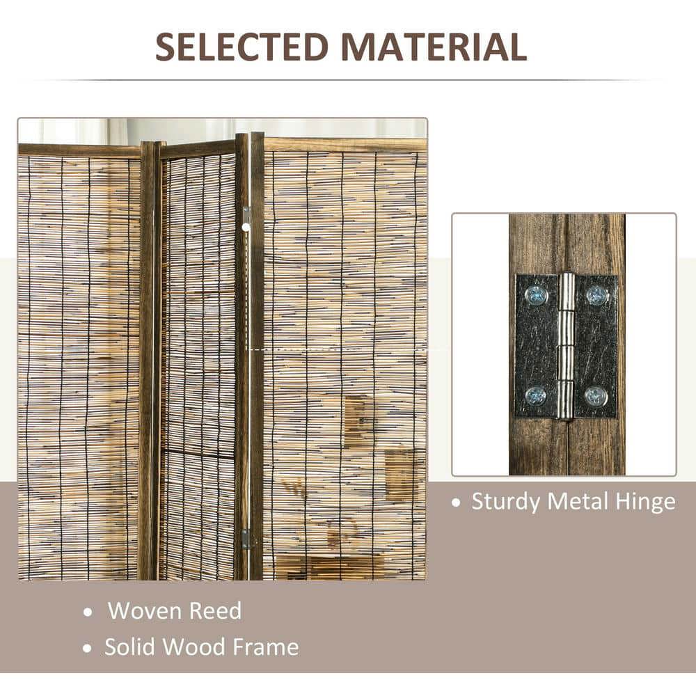 Yardi Yarda 63"x67"x0.75" Hand Woven Room Divider, 4 Panel Folding Privacy Screen, Reed Partition Wall for Indoor, Brown