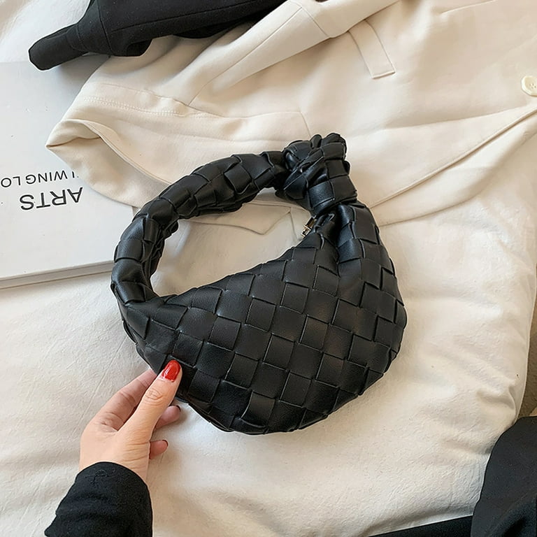 Women Knotted Woven Handbag PU Leather Dumpling Bags Fashion