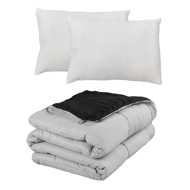 Edredón Dos vistas Queen Size Rogga Negro - Gris Perla + Almohada Frosty 2