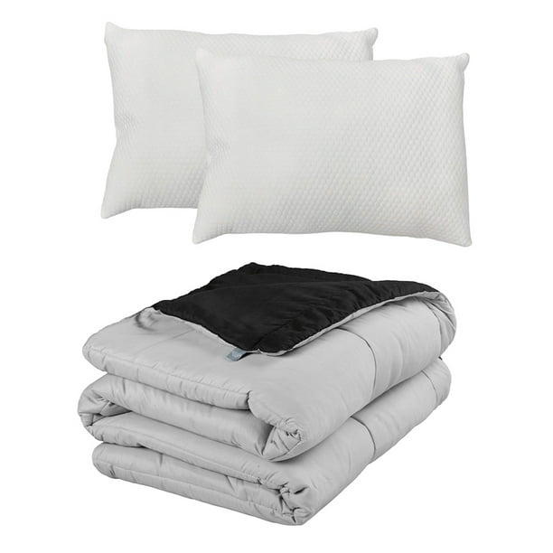 Edredón Dos vistas Matrimonial Rogga Negro - Gris Perla + Almohada Frosty 2