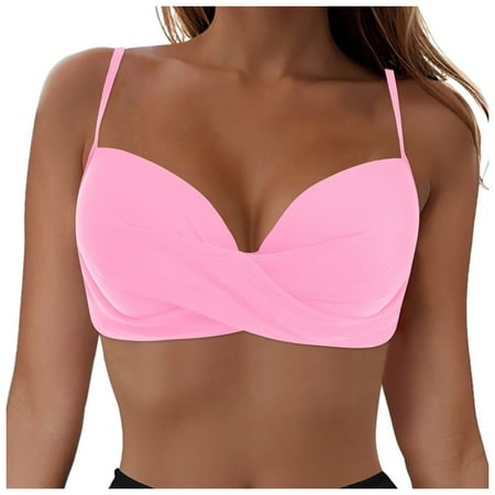 TTUHYWXI Women Underwire Bikini Top Only - 2025 Push Up Swim Top Padded Bra Swimsuit (Pink  M)