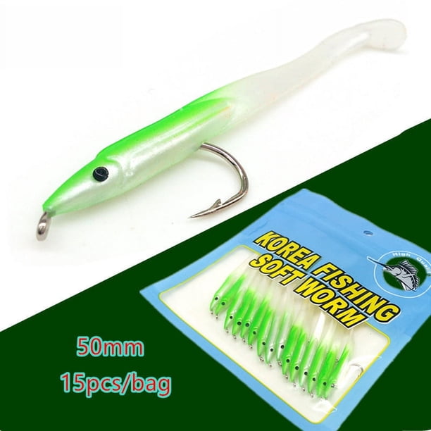 Cebo para pesca en el mar con anzuelo de anguila de 5 cm/0,6 g, cebo blando con cola en T, cebo blando para insectos, cebo biónico