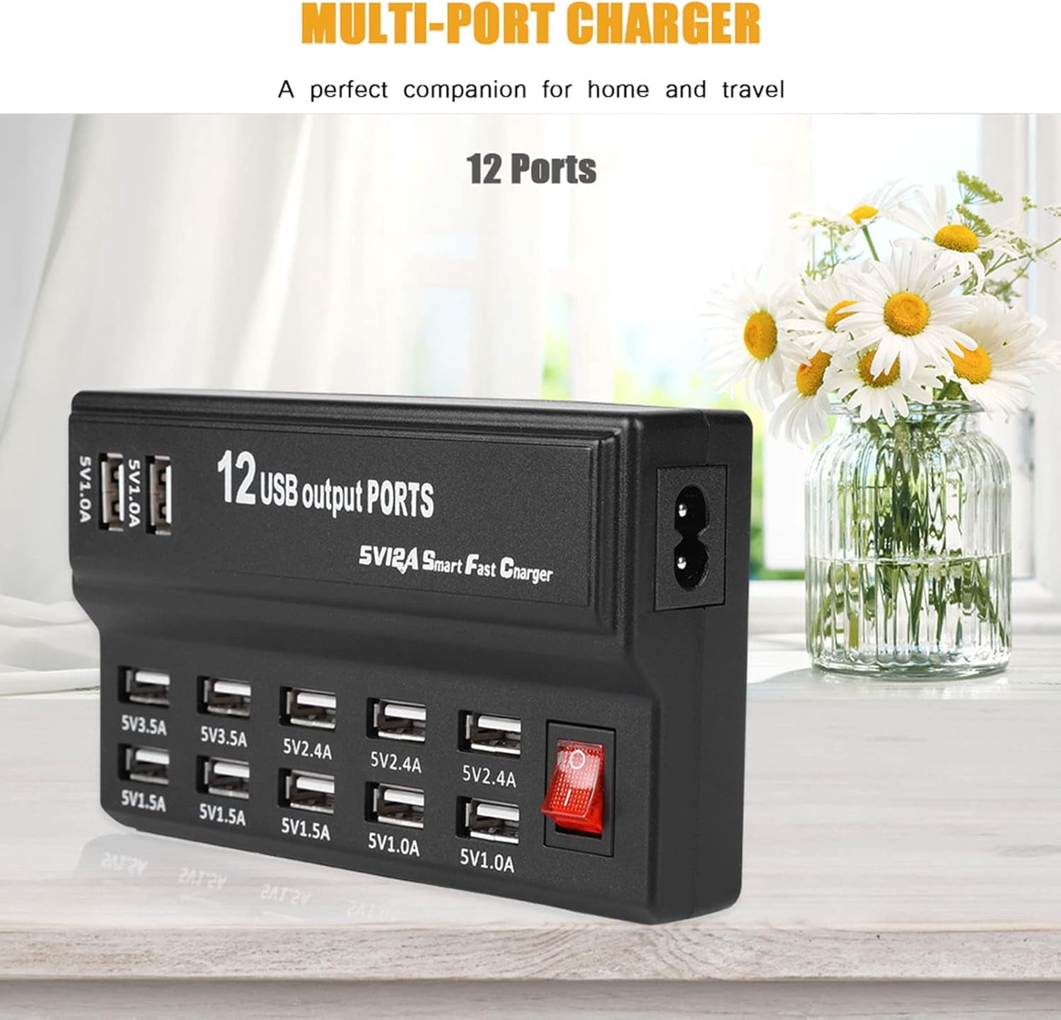 USB Charger 12 Port Charging Station for Multiple Devices with Smart Plug Charging Dock Compatible with iPhone Xs/XR, iPad, iPod, Laptops and Smartphones