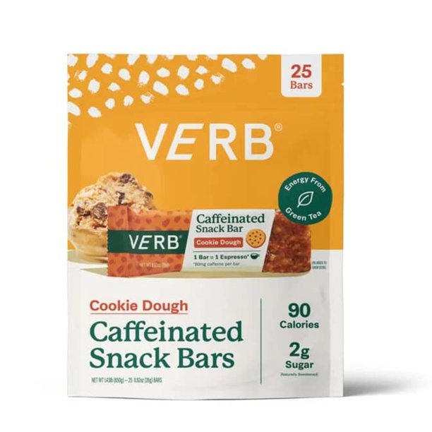 Verb Energy Cookie Dough Caffeinated Snack Bars 90Calorie 2g Sugar