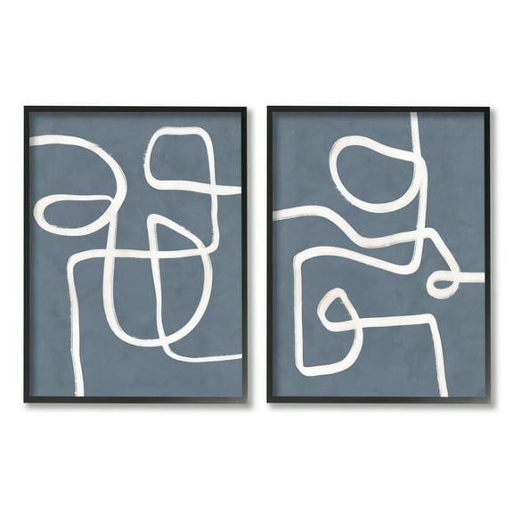 Stupell Industries Abstract Squiggle Design Modern Soft Fluid Lines Graphic Art Black Framed Art Print Wall Art, Set of 2, Design by Nina Blue