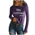 thumbnail image 2 of Njoeus Womens Cropped Long Sleeve Shirts, Funny Letter Print Graphic Tees Crop Tops for Women Trendy Crew Neck Pullover Casual Tshirts Fall Outfits Purple XL, 2 of 4