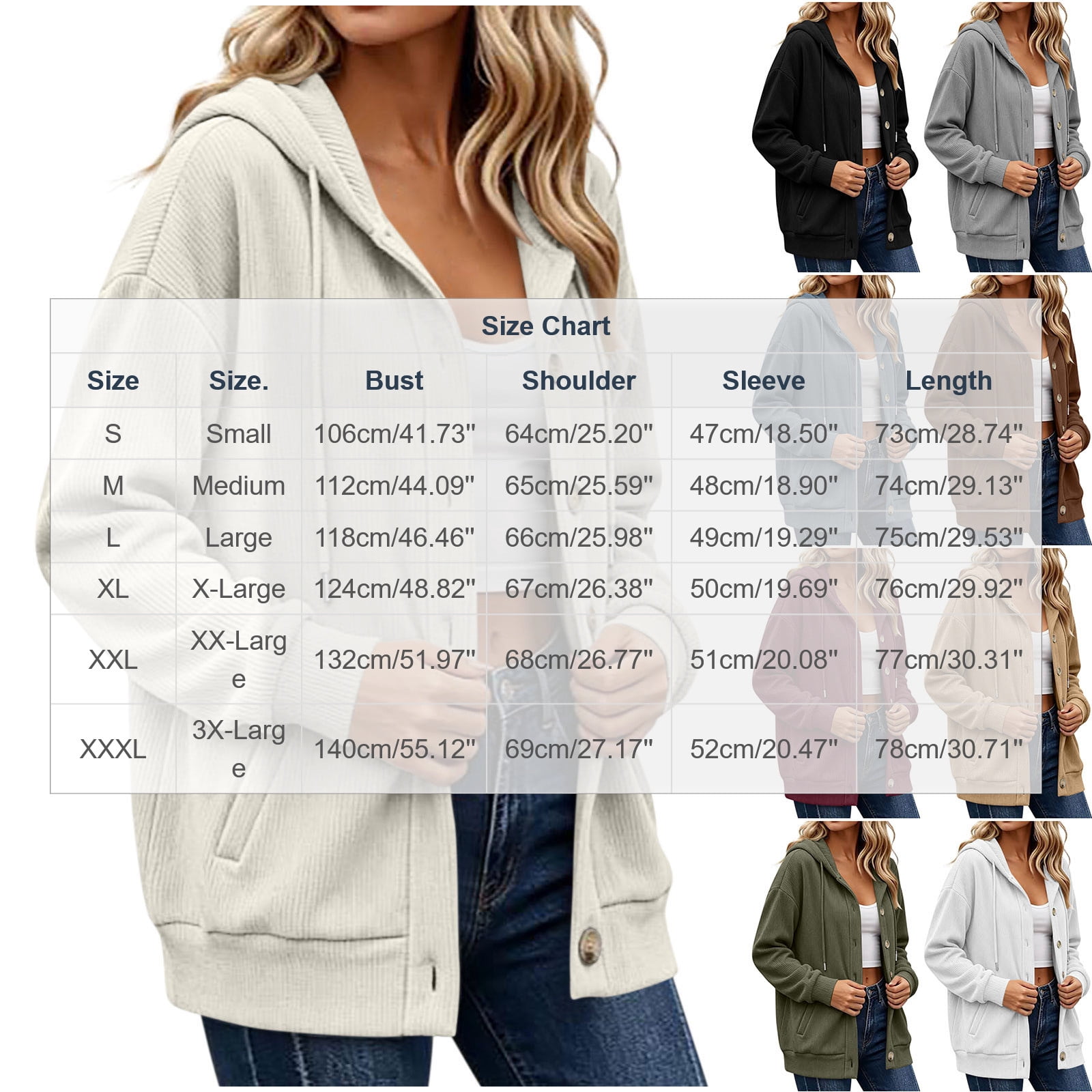 Mineart Women Long Sleeve Ribbed Texture Shacket Jacket Button Down Hooded Coats Cardigan Outerwear