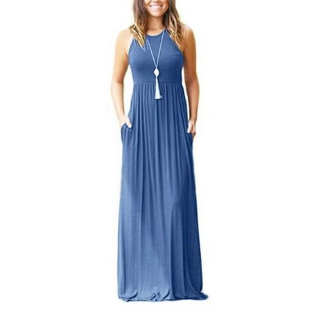 Dellytop - Sleeveless Women Solid Color Strap Dress Maxi Dresses ...