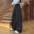 thumbnail image 5 of hlysgo Kids Cargo Pants Elastic Waist Wide Leg Loose Fit Pant Streetwear Travel Holiday Trousers with Pockets Black Black,7-8 Years, 5 of 5