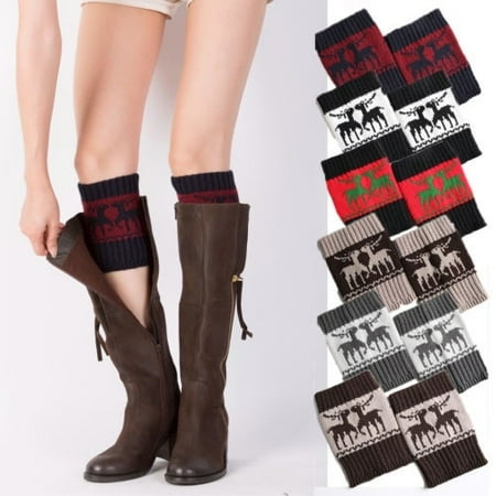 Black Boot Cuff Accessory - Women Lady Warm Winter Elk Knitted Boot Socks Leg Warmer Crochet Boot Cuffs Toppers