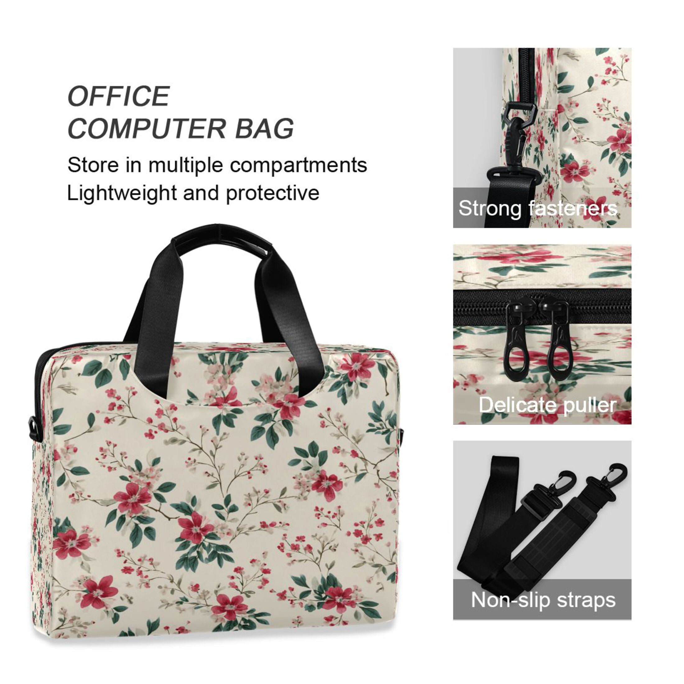 16" Laptop Tote Bag Laptop Sleeve Case Computer Briefcase for Work & Travel Red Small Floral Pattern