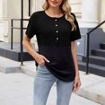 thumbnail image 4 of Ankishi Half Button Shirt Women Crew Neck Color Block Loose Fit Ribbed Knit Tees Fashion Casual Blouses Daily Wear, 4 of 6
