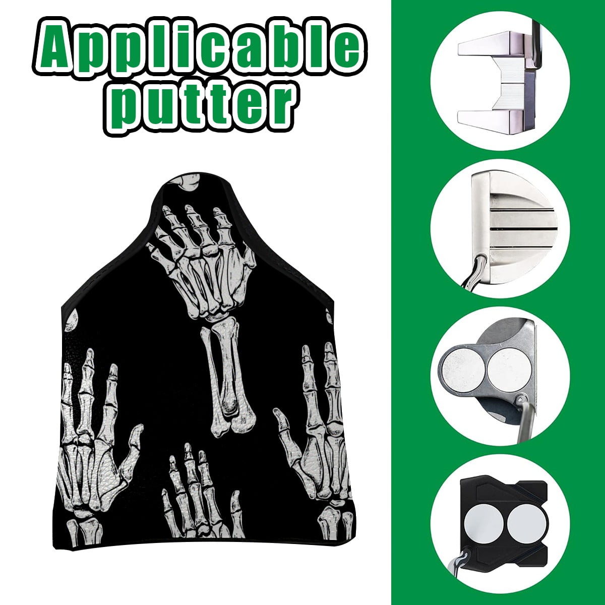 Golf Mallet Putter Cover Premium Leather Golf Putter Head Cover with Magnetic Closure Golf Cover for Men and Women White Skeleton Hand
