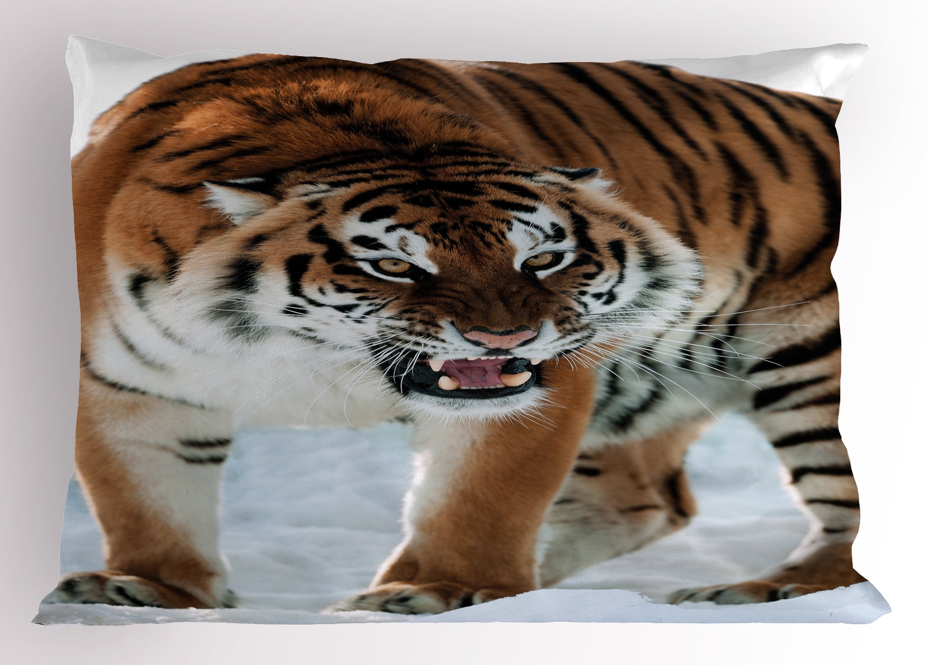 Tiger Pillow Sham Close-up of Panthera Tigris Altaica Siberian Giant Feline Russian Predator