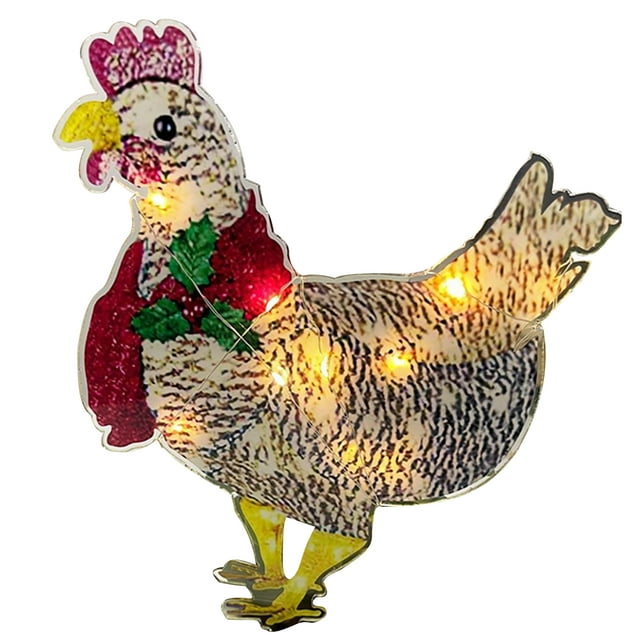 Sunisery Christmas Light-Up Rooster with Scarf Holiday Decoration ...