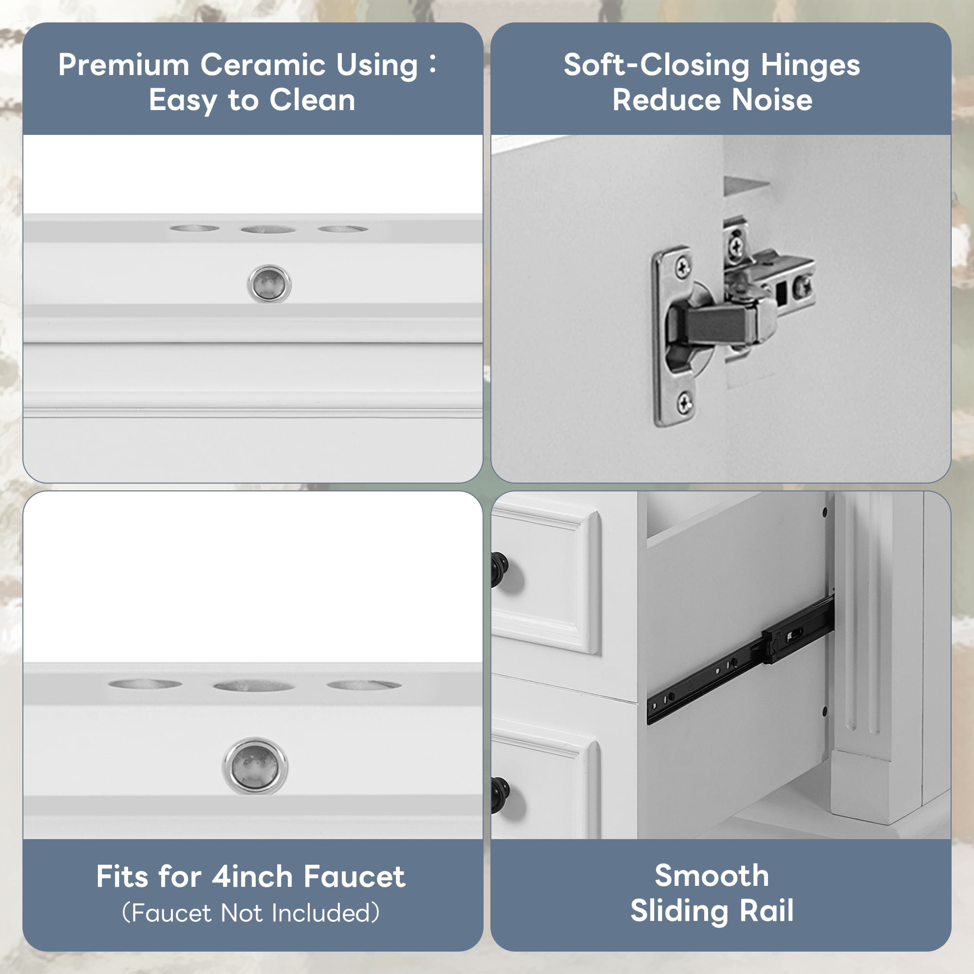 30'' Bathroom Vanity with Ceramic Sink Combo, Solid Wood Frame Bathroom Storage Cabinet with 2 Drawers & Adjustable Shelf, Freestanding Bathroom Vanities, Soft Closing, Metal Handle, White