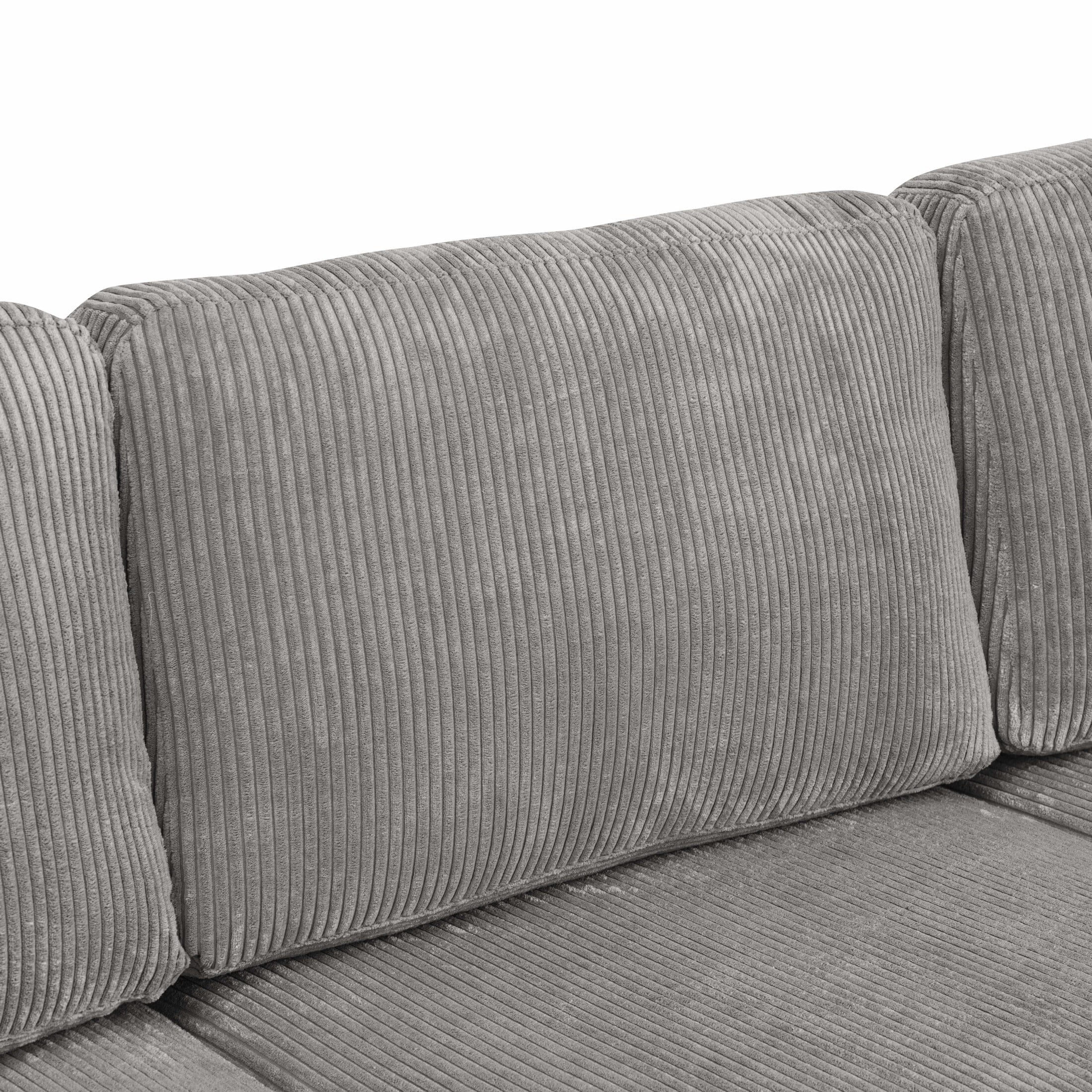 92.5" Light Gray Corduroy L-Shape Sectional Sofa with Chaise