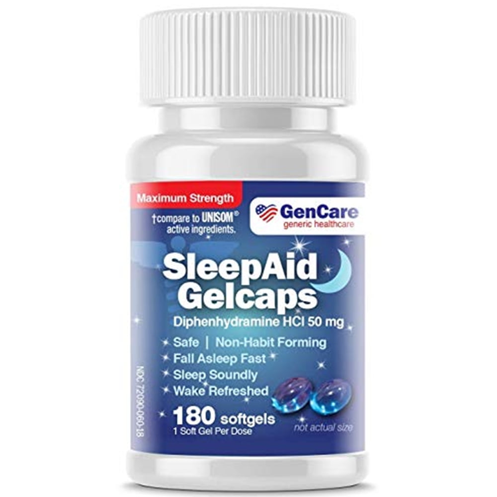 GenCare Nighttime Sleep Aid Pills for Adults Diphenhydramine HCl 50mg (180 Softgels) Value