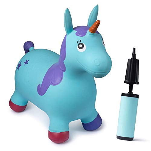 Runyuan Inflatable Jumping Unicorn for Kids Birthday Party-Ride-on Bouncy Animal Including Pump Hopper Toy-Gift for Children 