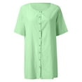 thumbnail image 3 of ELFINDEA Womens Plus Blouses & Tunics Fall Autumn Fashion Mid-Length Loose Solid Color Short Sleeve Shirt Casual Womens Tops Green 1X, 3 of 6