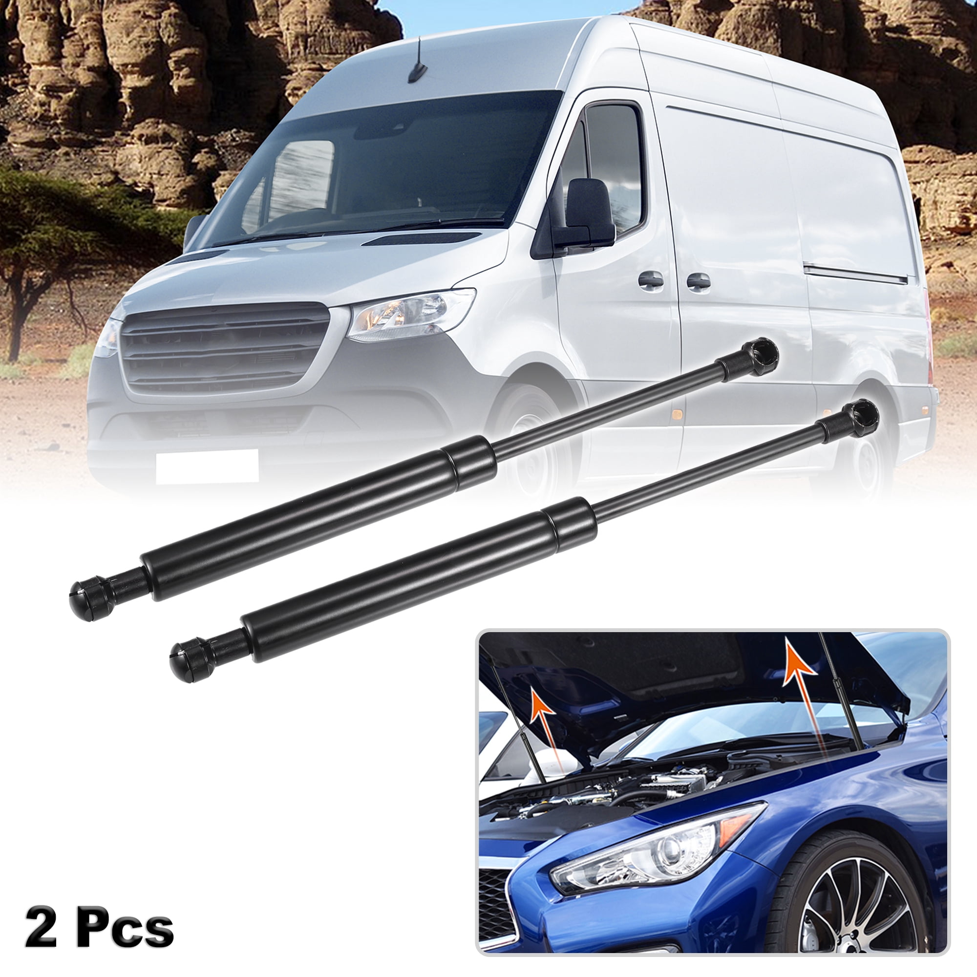 Unique Bargains 2 Pcs Black Front Hood Lift Supports Struts Shocks Gas Spring for Mercedes-Benz Sprinter 907 2018-2023